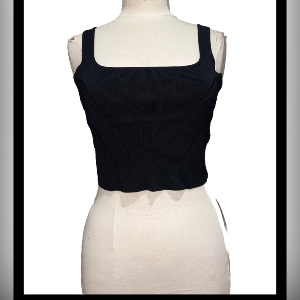 Good American Square Neck Contoured Cropped Tank Top - Black Sleeveless